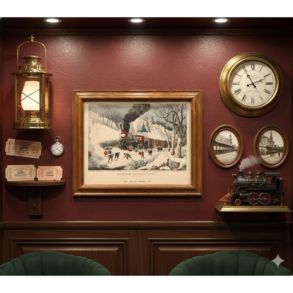 1941 Vintage 16x12 Snow Bound American Railroad Scene Currier And Ives Print
